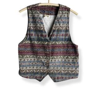 Vintage Patterned Denim Vest Made in USA